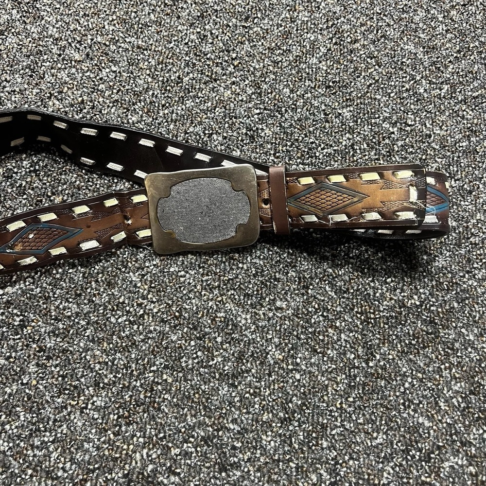 Vintage Western Belt Leather Brown Embelished Bird Size 32 Rare